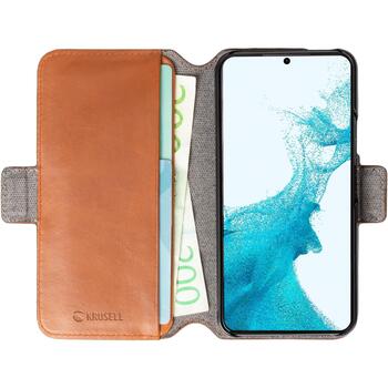 Krusell кожаный кошелек для телефона Samsung Galaxy S22+ 62468, 6.6 дюйма, коричневый, 100% натуральная кожа, магнитная застежка (62468)