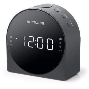 Muse Радиочасы с двумя будильниками M-185CR, 230В, 40 предустановленных станций, 1.2-дюймовый LED-дисплей, AUX вход, черный (M-185CR)