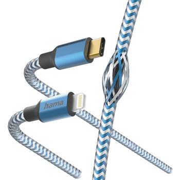 Hama 00201561 Reflektīvs lādētājkabelis, USB-C/Lightning, 1.5m, zils, neilons, 3A, 480 Mbit/s (00201561)