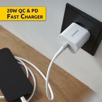 Intenso strāvas adapteris W20C, 20W, USB-C, 100-240V, 1 muciņa, ātrā uzlāde, balts (7802012)