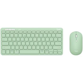Trust клавиатура и мышь Lyra 24942, 3x соединение, 1200 DPI, аккумулятор, зарядка USB Type-C, зеленый (24942)