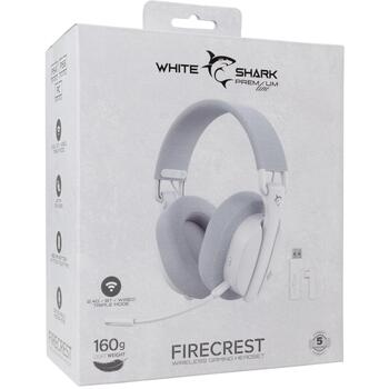 White Shark Наушники FIRECREST-W, 160g, Белый, 20Hz-20KHz, 126dB±3dB, 18 Ом, Bluetooth, Встроенный микрофон, Складная конструкция (FIRECREST-W)