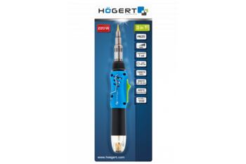 Hogert HT2C401 3-in-1 паяльник, 220 Вт, пьезоподжиг, 400°C/1300°C/550°C, 7 мл, 40 мин, эргономичный (HT2C401)