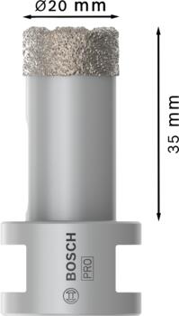 Dimanta caurumzāģis 20 mm DrySpeed Best for Ceramic, Mazām leņķa slīpmašīnām PRO CERAMIC DRY KROŅURBIS, 2608587115, BOSCH (2608587115)