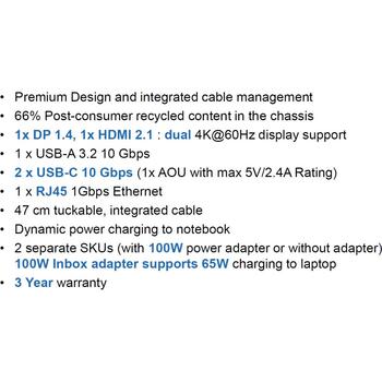 Lenovo USB-C Dual Display Travel Dock w/o Adapter 40B90000WW, 1 x RJ-45, 1 x USB-A 10 Gbps, 2 x USB-C 10 Gbps, 1 x HDMI, 65 W (40B90000WW)