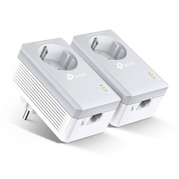 TP-LINK AV600 Passthrough Powerline Starter Kit TL-PA4010P KIT, 600Mbps, 1x10/100Mbps, 128-bit AES, powerline адаптер (TL-PA4010PKIT)