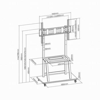 Gembird televizora statīvs TVS-100F-01, atbalsta 37-100 collu LCD, maksimālā slodze 150 kg, VESA 200 x 200 mm līdz 800 x 600 mm (TVS-100F-01)