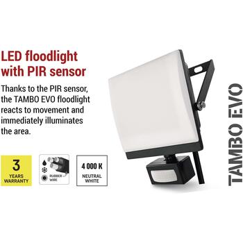 Emos LED прожектор TAMBO EVO ZS2934, 30 W, 3000 lm, IP44, черный, PIR датчик, 4000 K, 110°, алюминий (ZS2934)