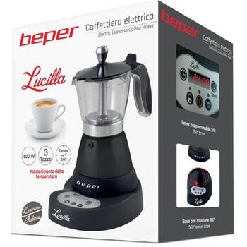 Beper Эспрессо кофемашина BC.041N, 400W, 24-часовой таймер, автоматическое отключение, функция поддержания тепла (BC.041N)