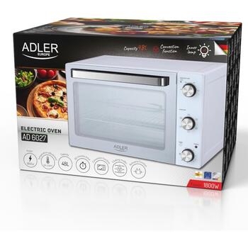 Adler Электрическая духовка AD 6027, 48L, 1800W, белая, конвекция, гриль, таймер 60мин (AD 6027)