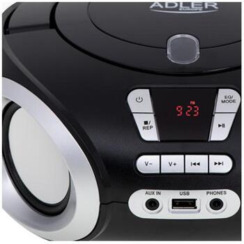 Adler CD Boombox AD 1181bs, 2x4W, 20 FM станций, USB подключение, LCD дисплей, Аккумулятор, AUX вход (AD 1181bs)