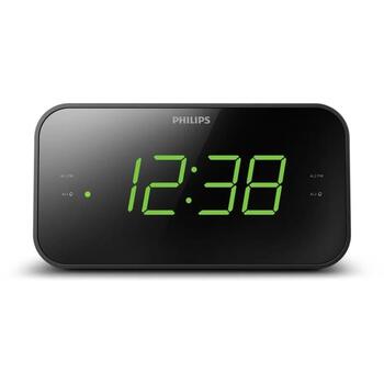 Philips радиобудильник TAR3306/12, FM, 87,5-108 МГц, 20 станций, 2 будильника, таймер сна, LED-дисплей, черный (TAR3306/12)