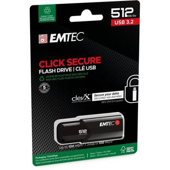 Emtec USB флешка B120 ECMMD512GB123, 512GB, USB 3.2 Gen1, 100Mbps, 20Mbps, черный, пластик, шифрование (ECMMD512GB123)