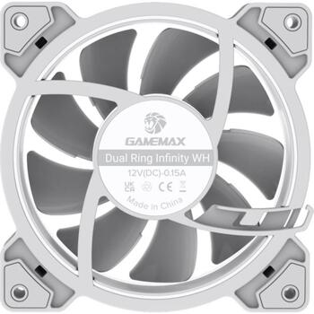 Gamemax Вентилятор корпуса DUAL RING INFINITY WH, 120mm, 1200rpm, 47cfm, 30dB, ARGB вентилятор (DUAL RING INFINITY WH)
