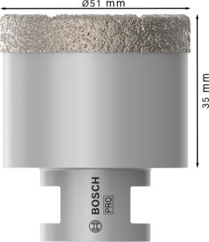 Dimanta caurumzāģis 51 mm DrySpeed Best for Ceramic, Mazām leņķa slīpmašīnām PRO CERAMIC DRY KROŅURBIS, 2608587125, BOSCH (2608587125)