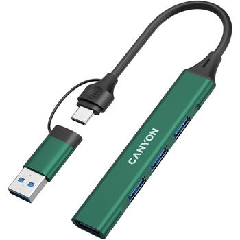 CANYON DS-02 USB centrmezgls portatīvajam datoram 4in1 USB-C uz USB-A 5Gbps CNS-TDS02GR zaļš (CNS-TDS02GR)