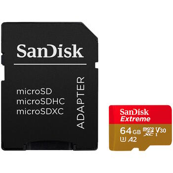 Карта памяти microSDXC Extreme 64GB для экшн-камер и дронов с SD адаптером до 170MB/s A2 Class 10 V30 UHS-I U3 SDSQXAH-064G-GN6AA SanDisk (SDSQXAH-064G-GN6AA)