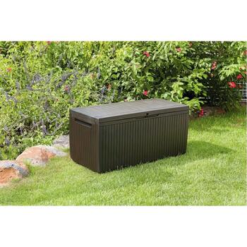Keter Springwood Storage Box 305L коричневый, 29202378590, 305L, 123x53x57см, устойчив к погоде, сиденье для 2 (29202378590)