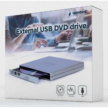 Gembird DVD записывающее устройство DVD-USB-021-SV, USB 2.0, 24x запись CD, 8x запись DVD, серебристый, тихая работа (DVD-USB-021-SV)