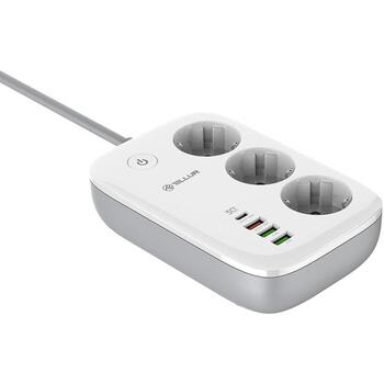 Tellur Умная WiFi Удлинитель TLL331521, 3 розетки, PD 30W, QC 18W, 2xUSB 2.4A, 2500W, 10A, 2m, защита от детей (TLL331521)