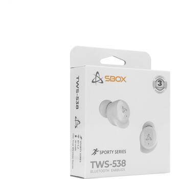 Sbox Bezvadu austiņas EB-TWS538-W, 20-20000Hz, 32Ω, 102dB, Bluetooth 5.2, 3h akumulatora laiks (EB-TWS538-W)