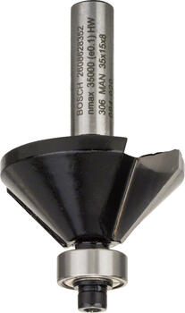 Nošķelšanas frēze HM 45o, l=15 mm,kāts 8mm, Rokas frēzēm, malu frēzēm STANDARD FOR WOOD CHAMFER BIT 45 DEGREE ANGLE, 2608628352, BOSCH (2608628352)