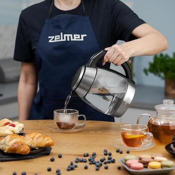 Zelmer Электрический чайник ZCK8030 71505571P, 1,7 л, 2200 Вт, нержавеющая сталь, стекло, автоматическое отключение (71505571P)