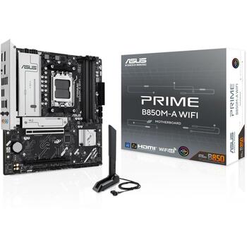 Asus Mātesplate PRIME B850M-A WIFI, AMD muciņa AM5, DDR5, 256 GB, 4 DIMM, 2.5 GbE, Wi-Fi 6E, 7.1 audio, RAID 0/1/5/10 (PRIME B850M-A WIFI)