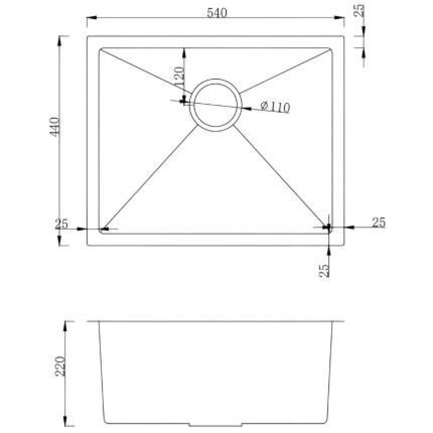 Ab Раковина NT AB 9134498, 540x440x200mm, сатин, нержавеющая сталь, в комплекте сифоном, диаметр слива 110mm (9134498)