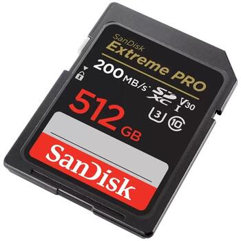 Sandisk Extreme PRO atmiņas karte SDSDXXD-512G-GN4IN, 512 GB, 200 MB/s, 140 MB/s, U3, V30, IPX7, triecienizturīga (SDSDXXD-512G-GN4IN)