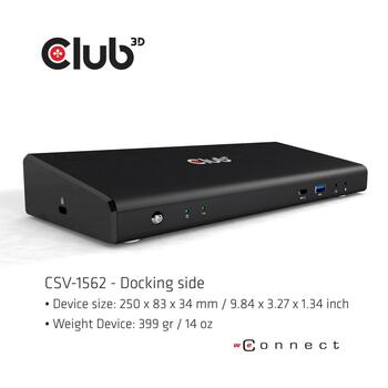 Club3D dokstacija CSV-1562 USB 3.2 Gen 1, 4x USB Type-A, 1x USB Type-C, 3x 4K displeji, 60W PD, Gigabit Ethernet, melna (CSV-1562)