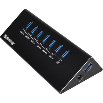 Sandberg USB centrmezgls 133-82, 6xUSB 3.0 A, 1xUSB A uzlādei 2,4A, 230V AC, 12V/3A, 7 porti (133-82)