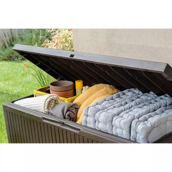 Keter Springwood Storage Box 305L коричневый, 29202378590, 305L, 123x53x57см, устойчив к погоде, сиденье для 2 (29202378590)