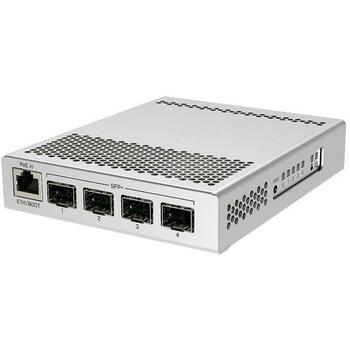 Mikrotik CRS305-1G-4S+IN управляемый коммутатор, 4 SFP+ порта, 1 RJ-45 Gigabit порт, 12-57 В, 18 Вт, PoE, -40-70 °C (CRS305-1G-4S+IN)
