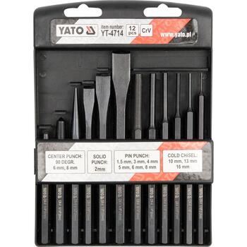 Yato punktsišu un kaltu komplekts YT-4714, 12 gab, CrV, sešstūra profils, 100-162 mm, melnināta virsma (YT-4714)