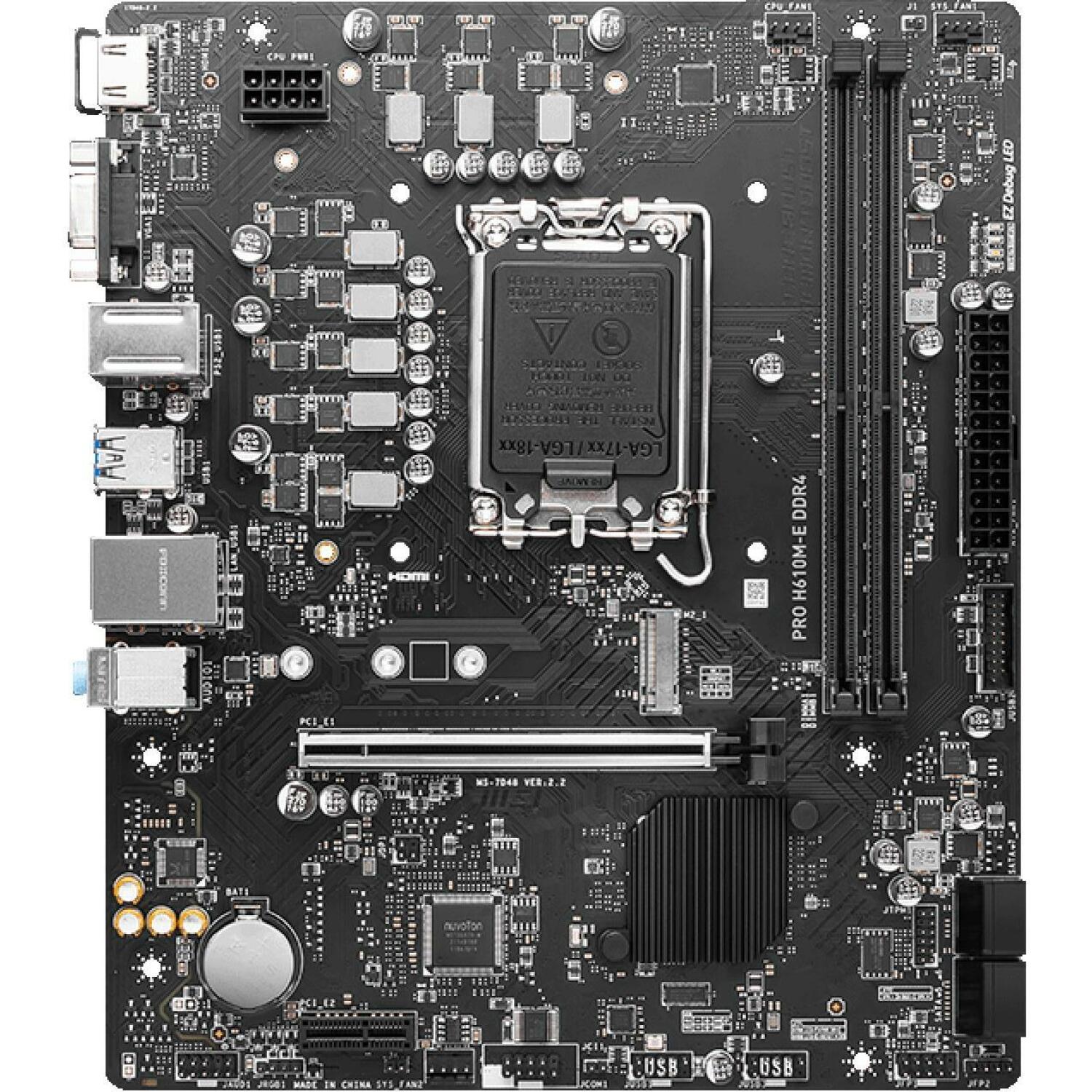 Msi Материнская плата PRO H610M-E DDR4, LGA 1700, DDR4 3200 МГц, 2 DIMM, 4 SATA III, 1 M.2, 1 HDMI, 1 VGA, 4 USB 2.0, 2 USB 3.2 (PROH610M-EDDR4)