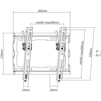 Sbox televizora kronšteins PLB-3422T-2, 23-43'' / 58-109cm, 45kg, 50x50-200x200, noliecams, melns, tērauds/plastmasa (PLB-3422T-2)