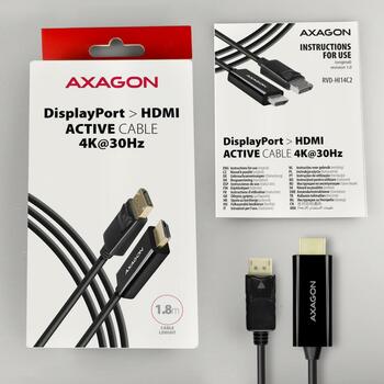Axagon Видео кабель RVD-HI14C2 DisplayPort на HDMI 1.8м, 4096 x 2160, 30Гц, HDMI A (M), DisplayPort (M), активный преобразователь (RVD-HI14C2)