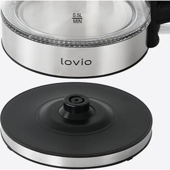 Lovio Чайник LVGEK001, 1.18кг, серебристый, серый, плиточный нагреватель, автоматическое отключение, индикатор уровня воды (LVGEK001)
