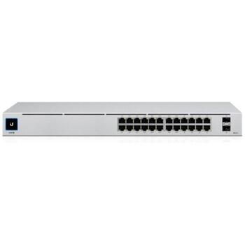 Ubiquiti UniFi USW-24 сетевой коммутатор, 24x10/100/1000 Мбит/с, 2xSFP, 52 Гбит/с, 120 Вт, серебристый (USW-24)