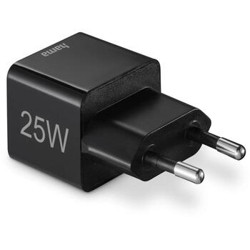 Hama 00201651 USB-C lādētājs, 25W, 100-240V, 1xUSB-C, PD, Quick Charge 3.0, melns (00201651)