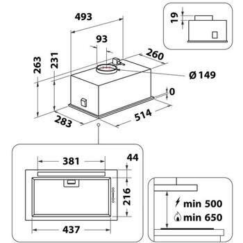 Whirlpool WCTH 63F LEB X встраиваемая вытяжка, 51,4 см, 435 м³/ч, класс B, LED, электронное управление, нержавеющая сталь (WCTH 63F LEB X)