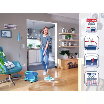 LEIFHEIT Clean Twist Disc Mop Ergo Mobile 1052102, grīdas uzkopšanas komplekts, 360° rotācija, regulējams kāts, mikrošķiedras mops (1052102)