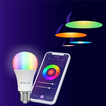 Tellur Умная WiFi Лампа E27 TLL331341, 9W, 820lm, 2700K-6500K + RGB, 2.4GHz, диммируемая (TLL331341)