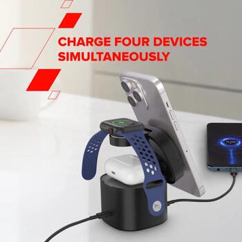 Kompakts bezvadu uzlādes statīvs ar 30 W maksimālo jaudu 65 W lādētāju un 1 m kabeli 4 in 1 Wireless Charging Stand Balts CNS-WCS405W CANYON (CNS-WCS405W)