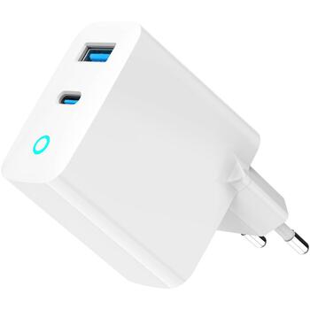 Gembird Зарядное устройство TA-UC-PDQC65L-W-01 65 Вт, 2 порта, 1 Type-C, 1 Type-A, GaN, Индикатор зарядки, Универсальное (TA-UC-PDQC65L-W-01)