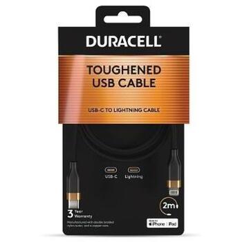 Duracell DRU5024A кабель, Lightning–USB-C, 2м, черный, прямой, штекеры (DRU5024A)