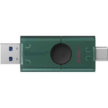 Kingston USB флеш-накопитель DataTraveler Duo DTDEG2/256GB, 256 GB, USB Type-C/Type-A, черный/зеленый, инновационный дизайн (DTDEG2/256GB)