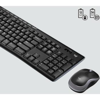 Logitech клавиатура беспроводной комплект 920-004508, 10 м, QWERTY, черный, 36 месяцев работы от батареи, 3 кнопки (920-004508)