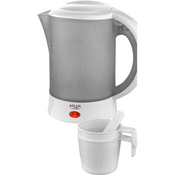 Adler Путешествующий чайник AD 1268, 600 W, 0.6 L, Пластик, Белый, Автоматическое отключение, Индикатор уровня воды (AD 1268)